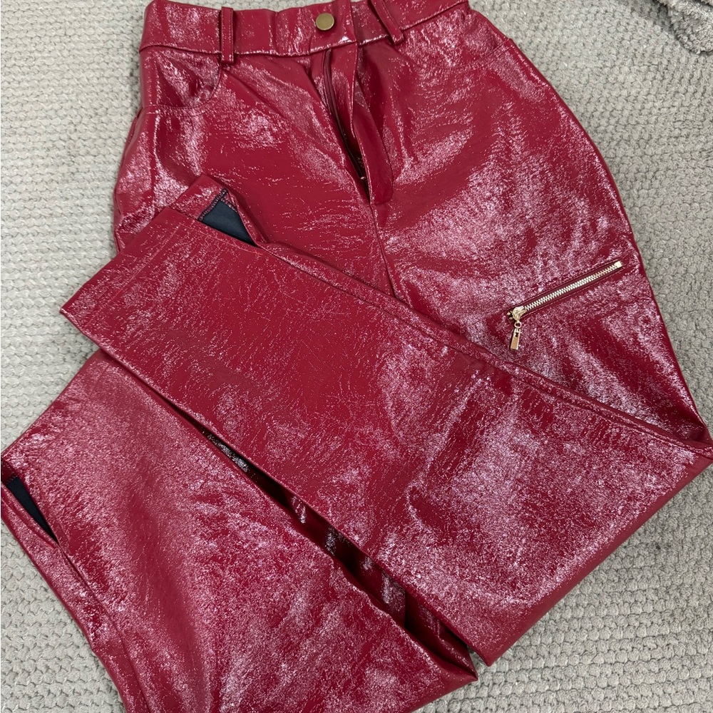 Red leather pants